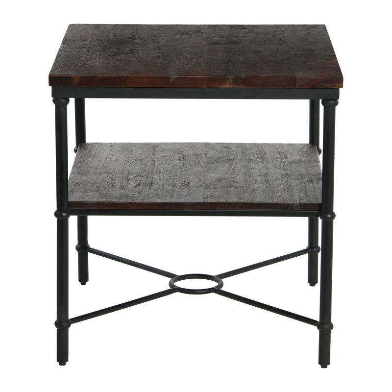 Storied Home Saratoga End Table Gray: 25" High, Iron Frame, Acacia Top, Assembly Required