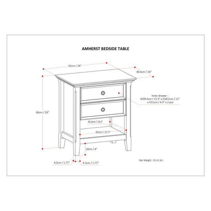 Simpli Home Amherst 24"W 2-Drawer Solid Wood Nightstand with Open Shelf