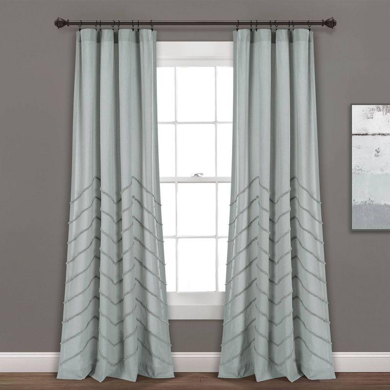 Pastel Blue Cotton Chevron Light-Filtering Curtain Panels