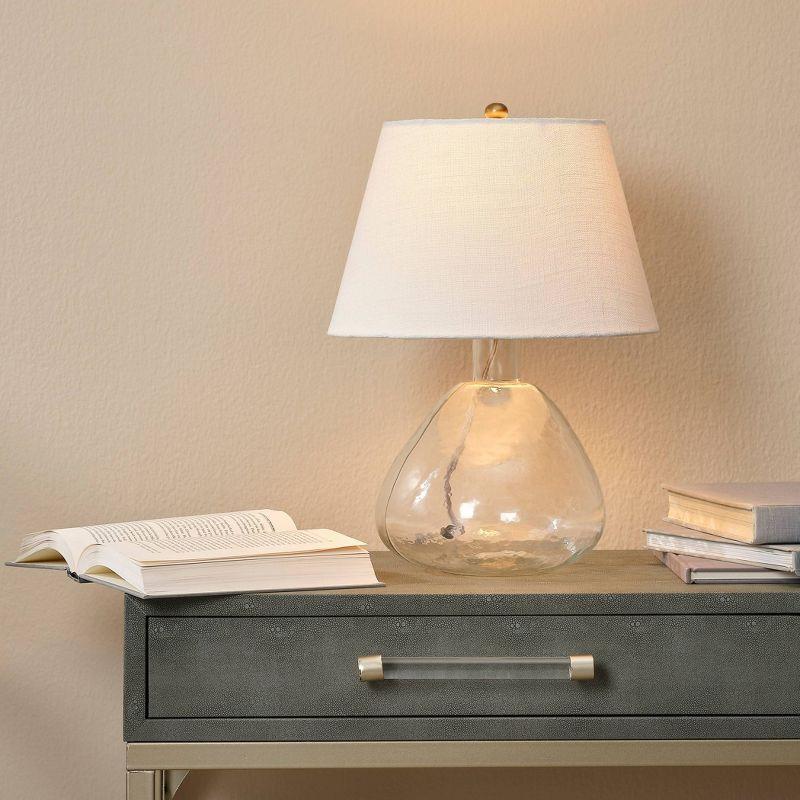 Clear Blown Glass Table Lamp with White Linen Shade