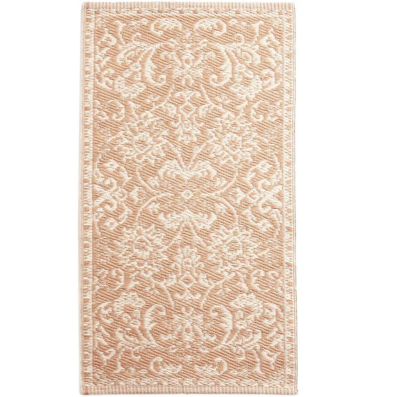 Beige and Sand Rectangular Synthetic Accent Rug