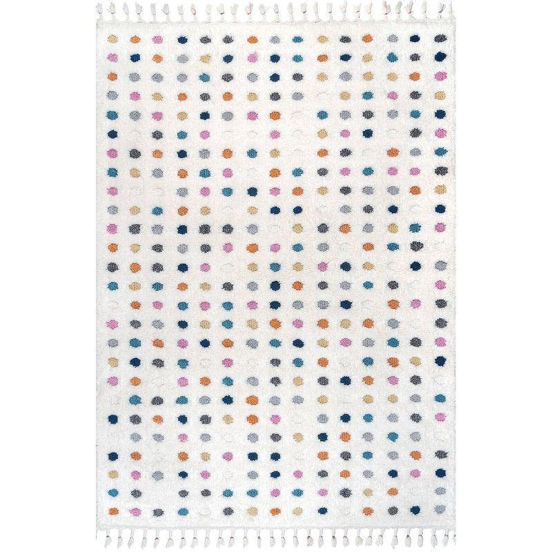 Ivory Polka Dot Braided Tassel Rug 4' x 6'