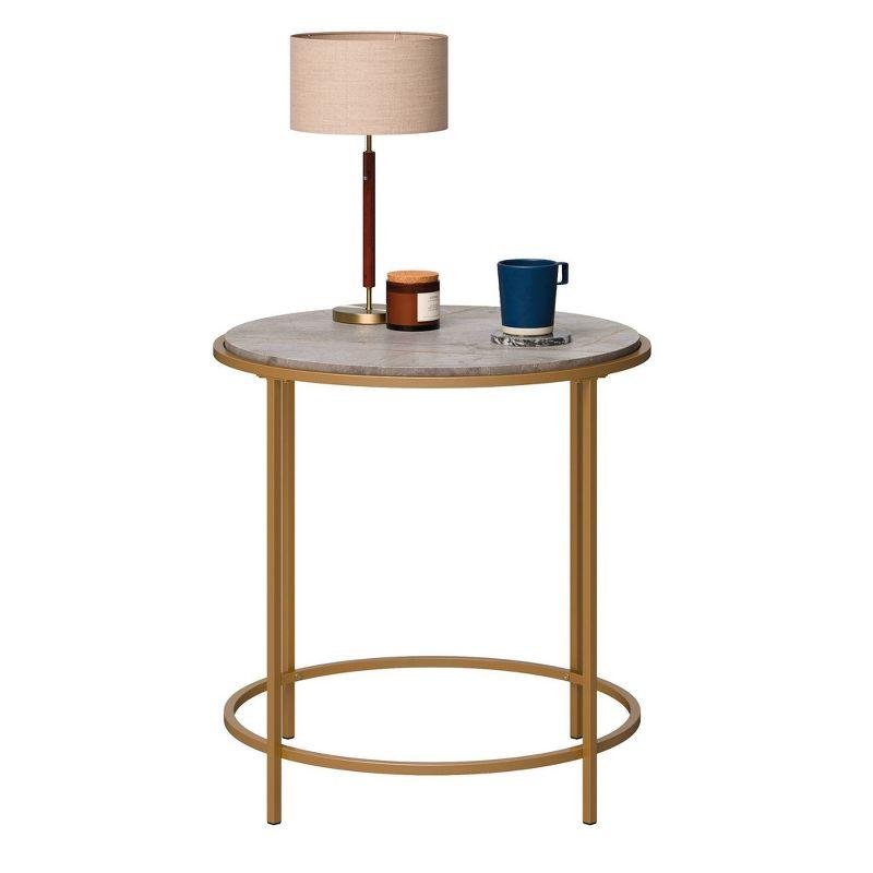 International Lux Wood and Metal Side Table Deco Stone - Sauder: Satin Gold Finish, Modern End Table