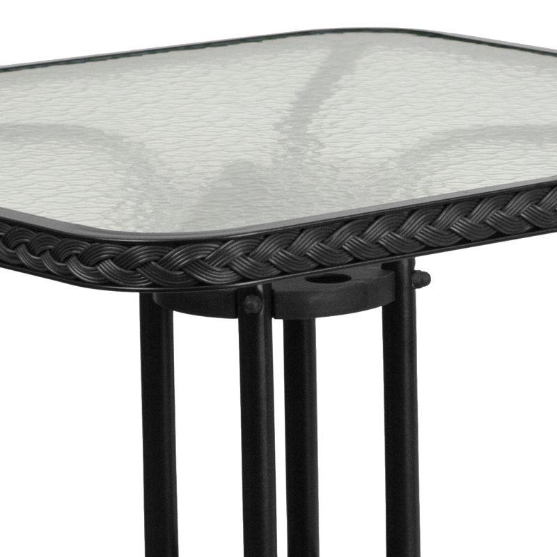 Emma and Oliver 28" Square Tempered Glass Metal Table with Rattan Edging