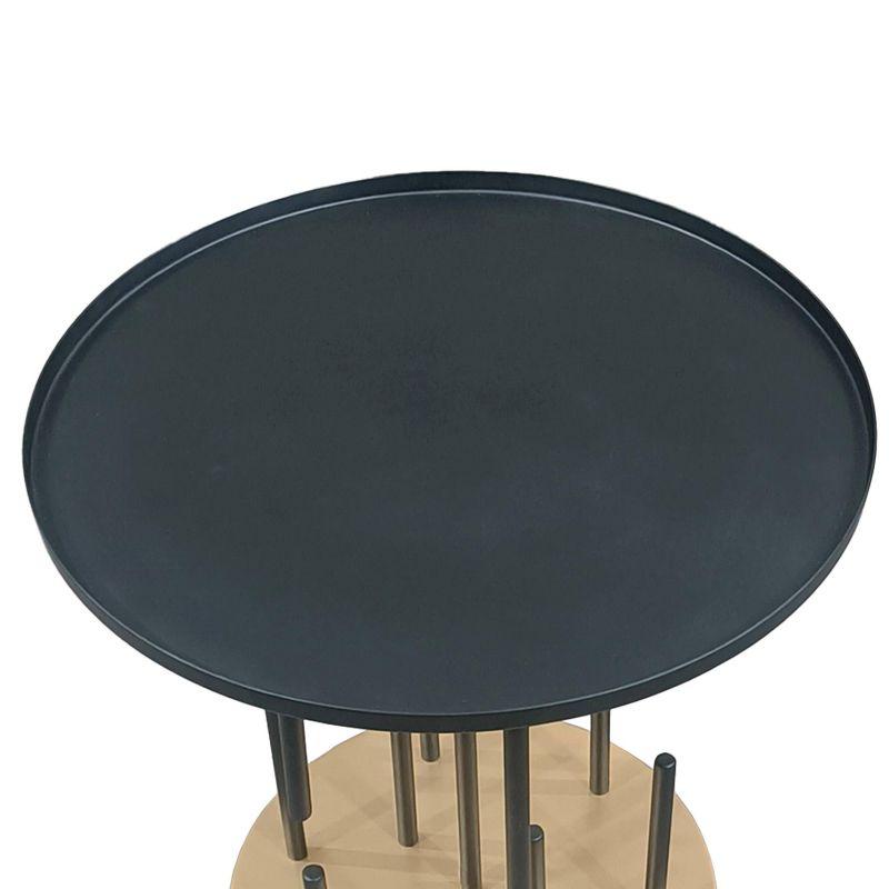 The Urban Port 20" Side End Table Round Matte Black Tray Top Modern Rod Supports with Brass Base Black/Brass
