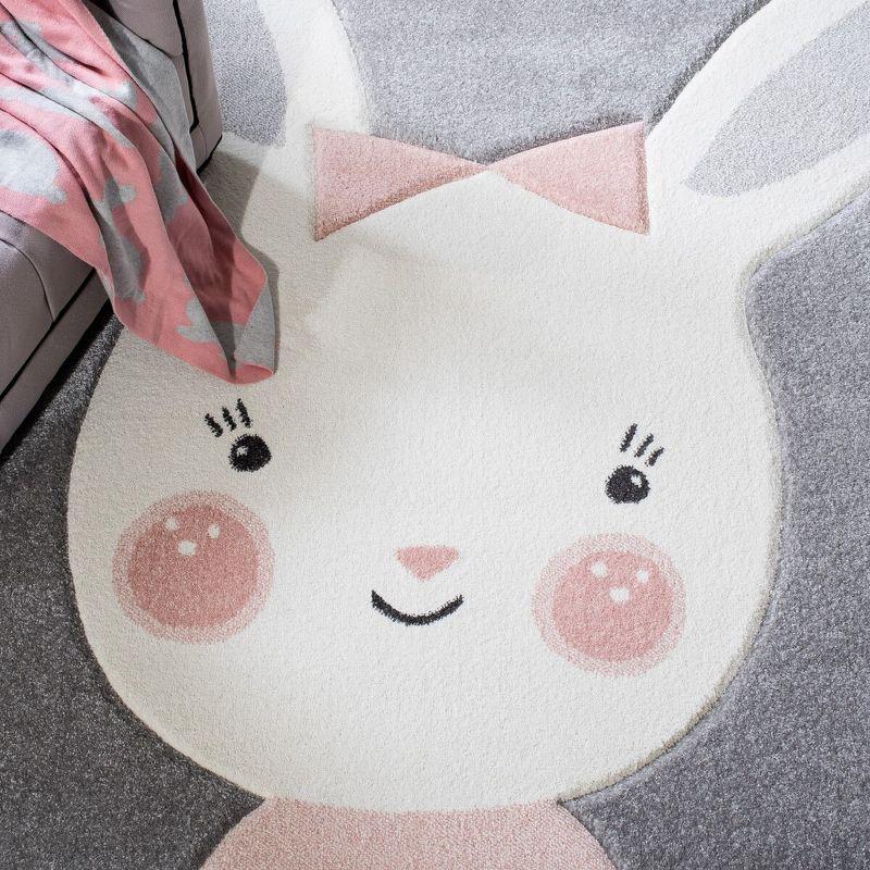 Ivory and Grey Square Kids Bunny Area Rug