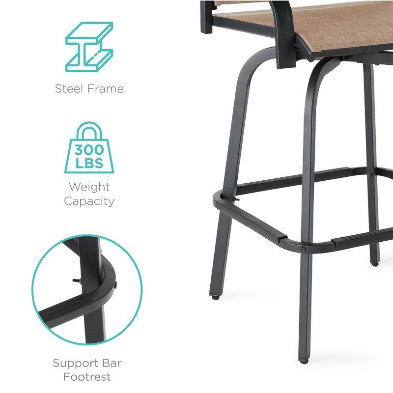 Best Choice Products Set of 2 Outdoor Swivel Bar Stools, Patio Barstool Chairs w/ 360 Rotation, All-Weather Mesh - Tan