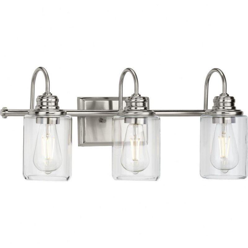 Progress Lighting Aiken 3-Light Bath Vanity Light, Brushed Nickel, Clear Glass Shade