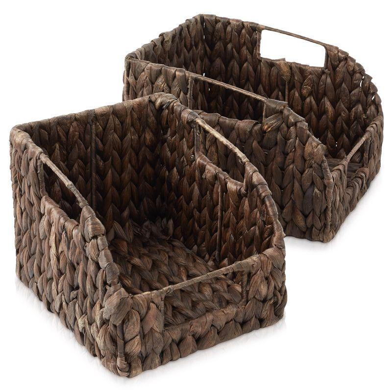 Espresso Water Hyacinth Rectangular Storage Baskets with Handles, Set of 2