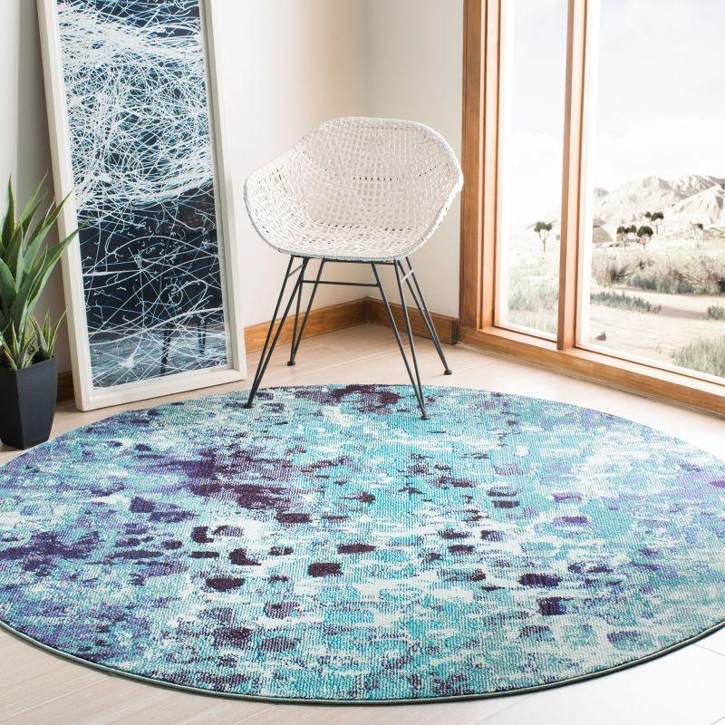 Madison MAD425 Power Loomed Indoor Accent Rug - Turquoise/Navy - 3' Round - Safavieh