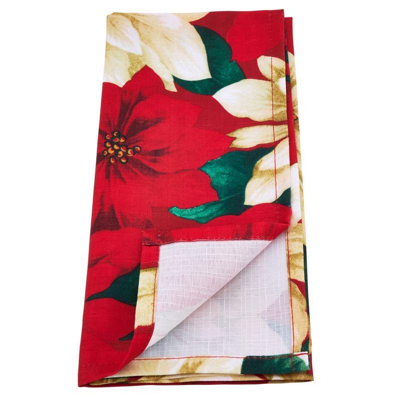 Holiday Poinsettia Design Red and Green Table Napkins Set