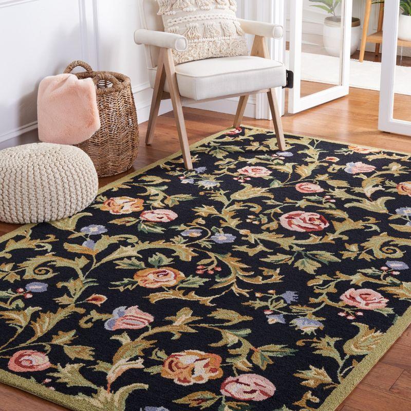 Black Floral Hand-Knotted Wool Area Rug, 3'9" x 5'9"