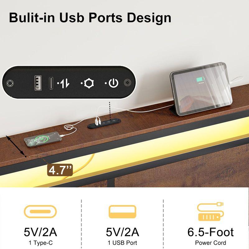 Hausource Modern Queen Bed Frame with LED Headboard, 4 Storage Drawers, No Box Spring Needed