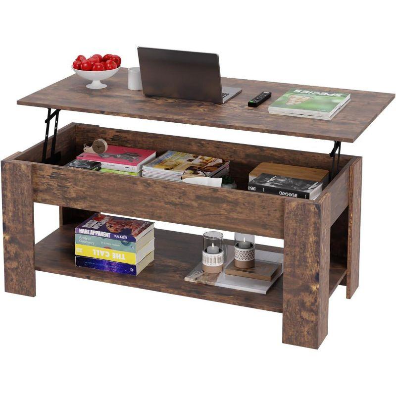 Brown Rectangular Wood Lift-Top Coffee Table with Storage