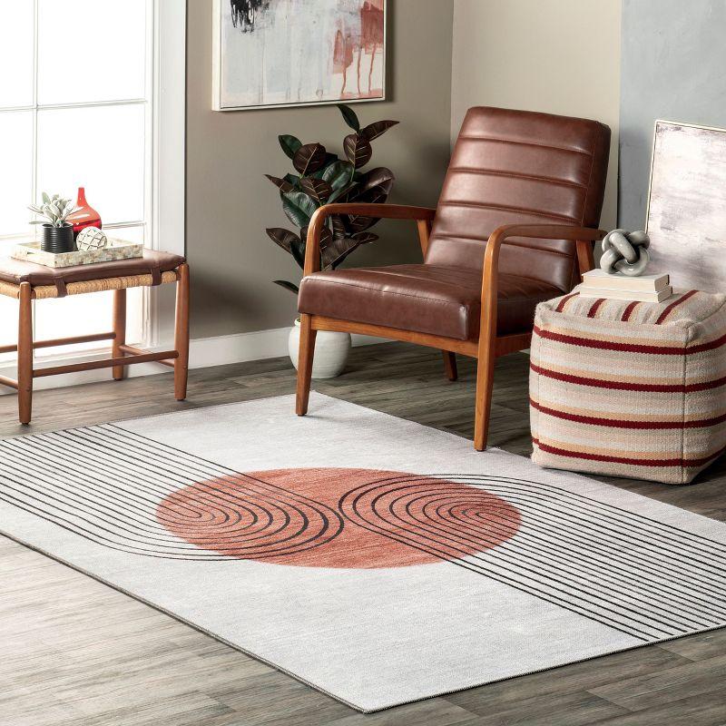 Nuloom Martine Abstract 7x9 Machine Washable Indoor Area Rug for Living Room Bedroom Dining Room Kitchen, Burnt Orange/Light Grey