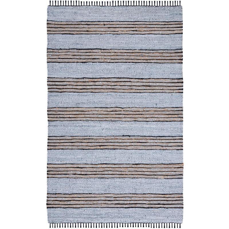 Vintage Leather Hand Woven 70% Leather, 25% Jute, And 10% Cotton Striped Rug