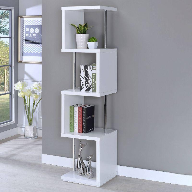 White Wire 4-Tier Cube Bookcase with Chrome Accents