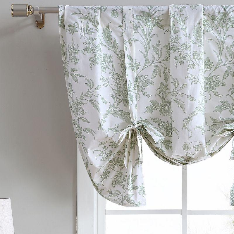 Green Floral Cotton Tie-Up Balloon Valance with Frills