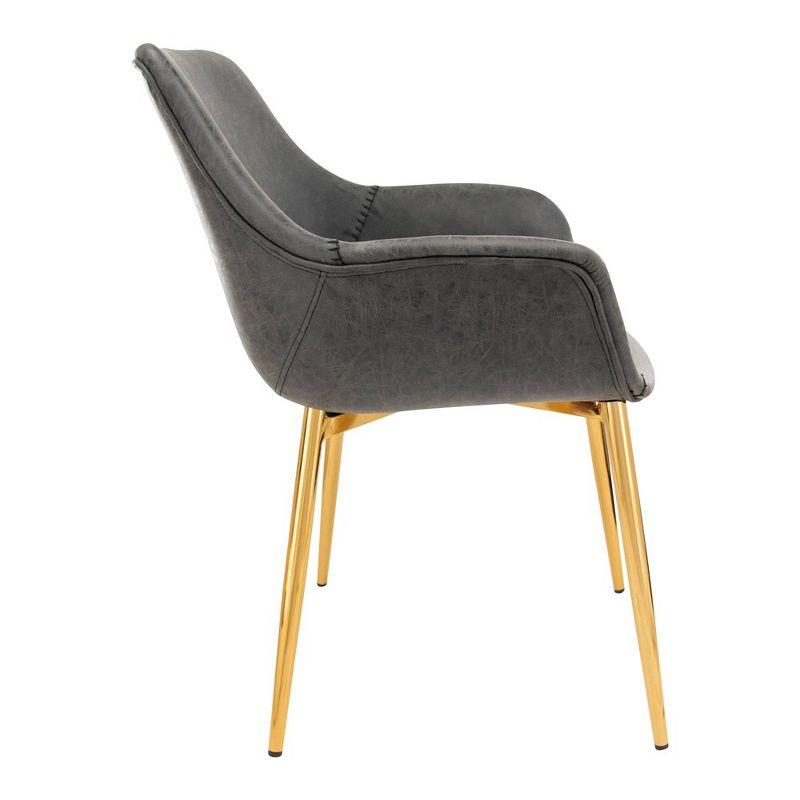 LeisureMod Markley Faux Leather Dining Chair with Arms and Gold Metal Legs