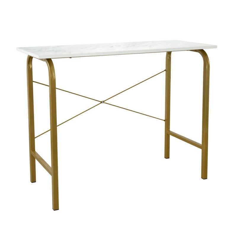Compact Faux White Marble and Brass Corner Desk