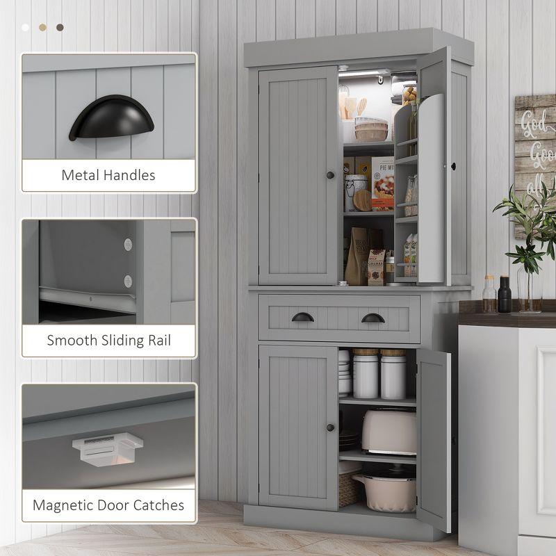 HOMCOM 71" LED Kitchen Pantry Cabinet, Tall Storage Cabinet with 6 Door Shelves, a Drawer and 4 Adjustable Shelves, Gray