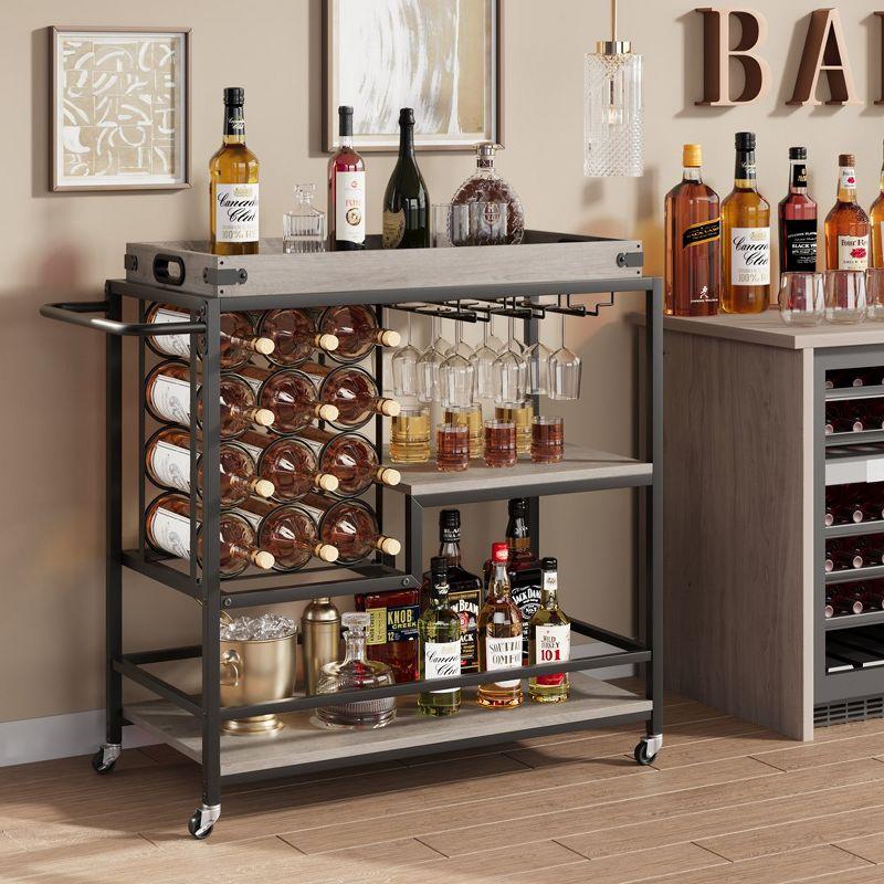 Bar Cart, 3 Tier Bar Carts for The Home, Home Bar & Serving Carts, Rolling Bar Cart with Wheels,Drink Cart with Wine Rack & Wine Glass Holder Up to 24