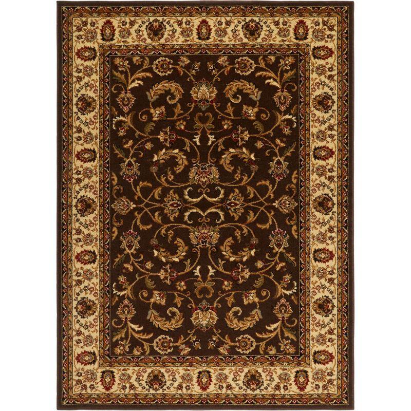 Elati Traditional Ornate Damask Brown/Ivory Area Rug, 5'2"x7'2"