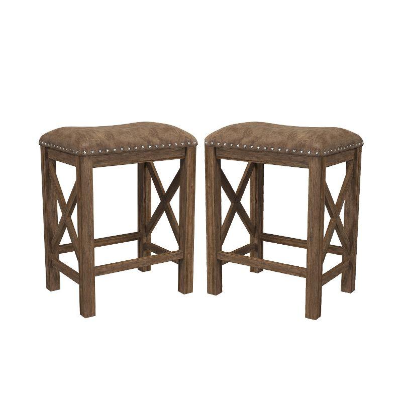 Set of 2 Willow Bend Counter Height Barstool Walnut/Brown- Hillsdale Furniture: Upholstered, Rustic Finish, Wood Frame