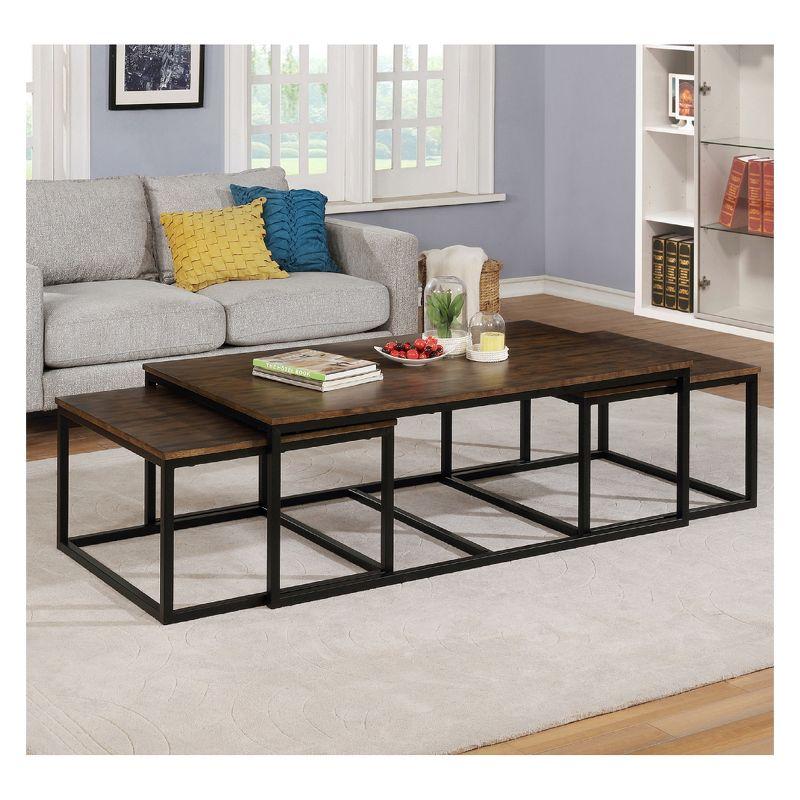 Arcadia Antiqued Mocha 54" Square Wood & Metal Nesting Coffee Table