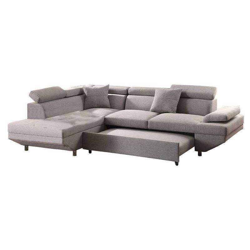 Cozy Gray Fabric Two-Piece Sectional Sofa with Wood Accents