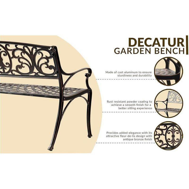 Balkene Home Decatur Outdoor Cast Aluminum Patio Bench Heavy Duty Rust Free Aluminum Construction - Antique Bronze Finish