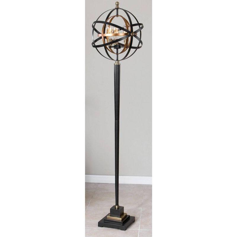 Uttermost Industrial Floor Lamp 72" Tall Oil Rubbed Bronze Gold Leaf Iron Sphere Shade for Living Room Reading House Bedroom Home