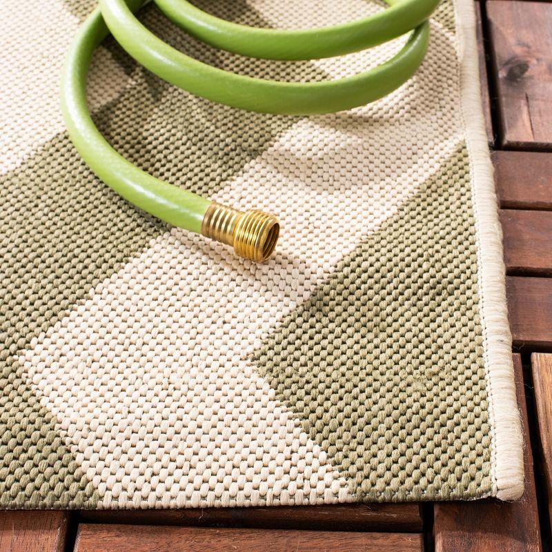 Green and Beige Chevron Square Indoor/Outdoor Rug