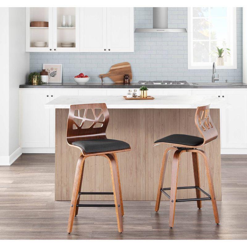 Set of 2 Folia Counter Height Barstools Walnut/Charcoal - LumiSource: Upholstered, Wood Frame, Fixed Height