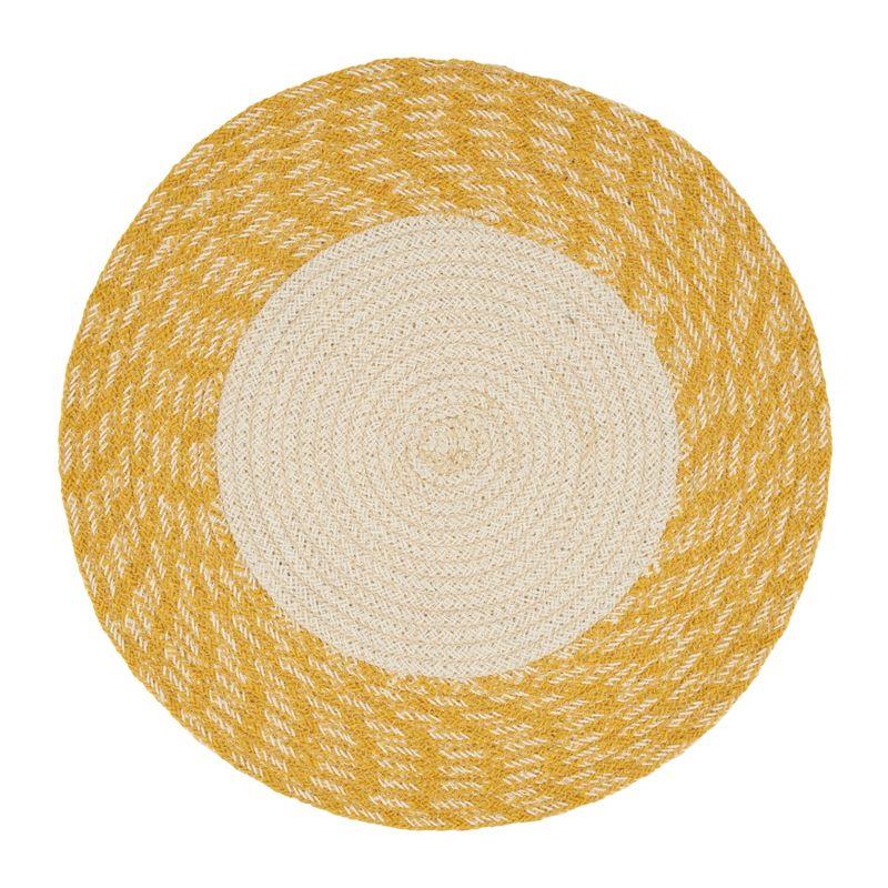 Yellow and Beige Hand Braided Cotton Round Placemats, Set of 4