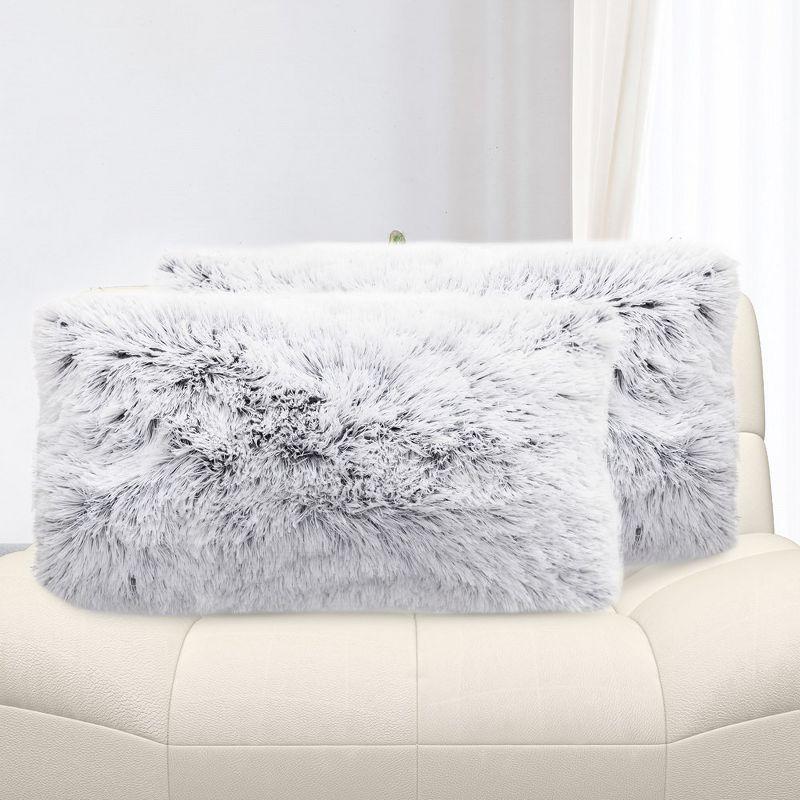 Gray Faux Fur Lumbar Pillow Set for Rustic Decor