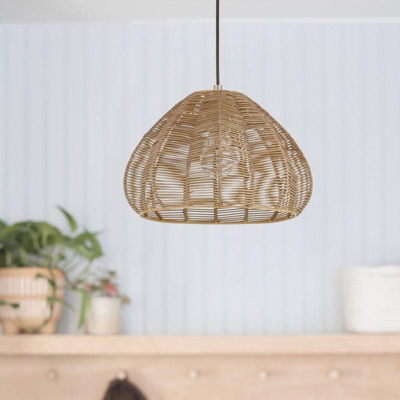 Amalia 12.75" 1-Light Natural Brown Rattan Pendant Light