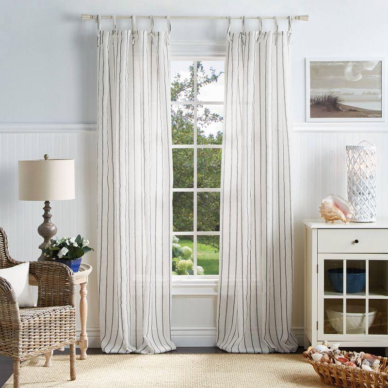 Gray Sheer Tab Top Striped Window Curtain Panels