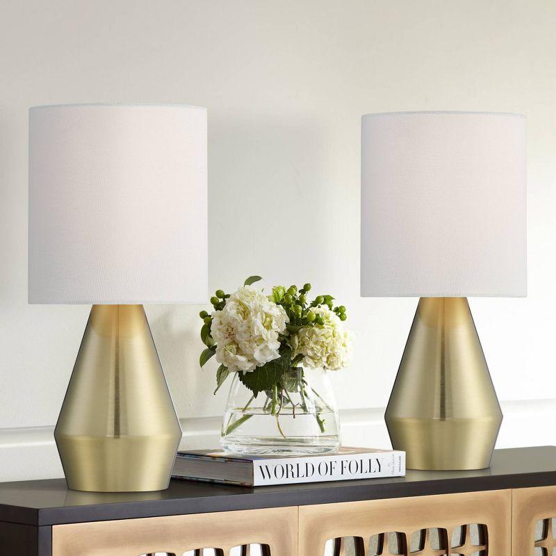 360 Lighting Marty Modern Accent Table Lamps 14 3/4" High Set of 2 Brass Metal White Cylinder Shade for Bedroom Bedside Nightstand Office Kids House