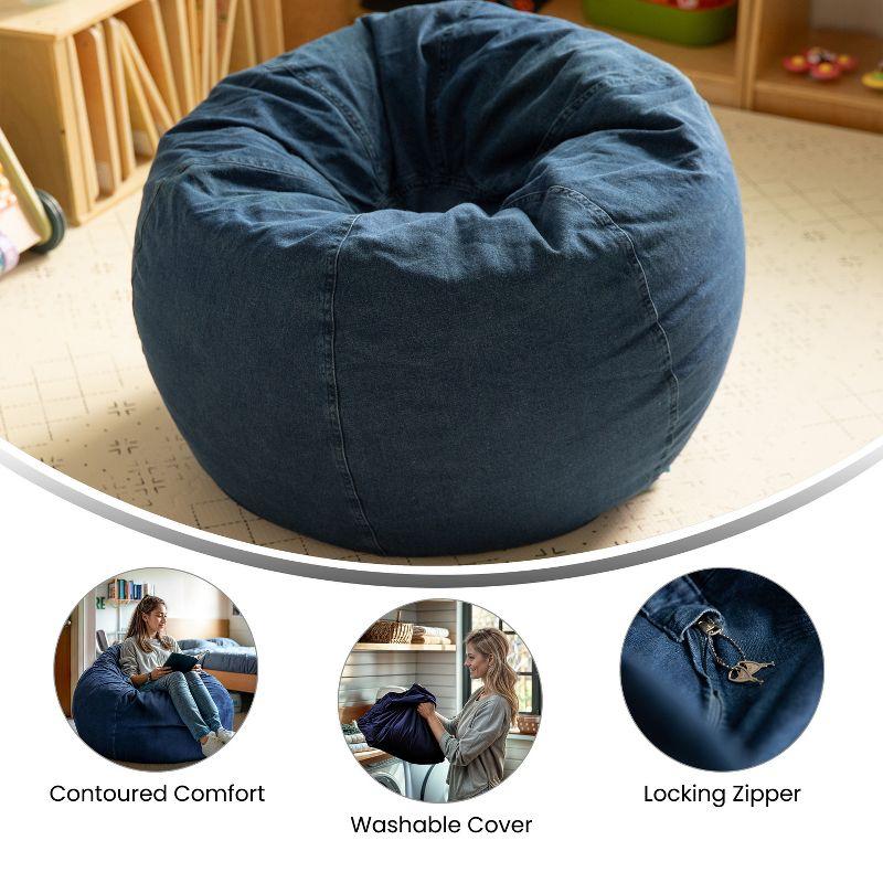 Flash Furniture Dillon Small Denim Refillable Bean Bag Chair for Kids and Teens