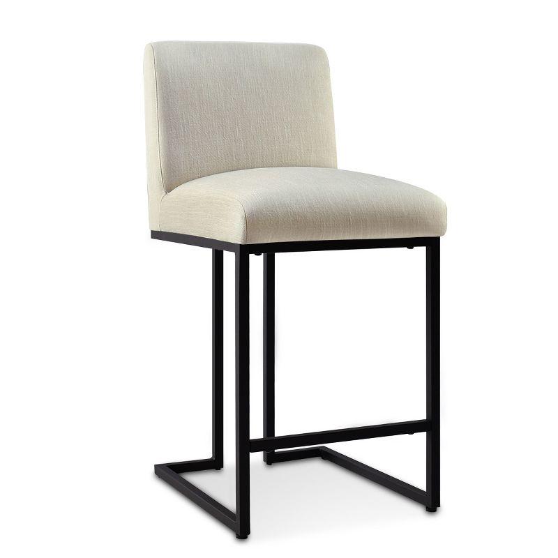 Set of 2 Upholstered Counter Height Bar Stools, 25" Armless Fabric Seat with Black Metal Sled Legs for Kitchen Island & Home Bar-Maison Boucle