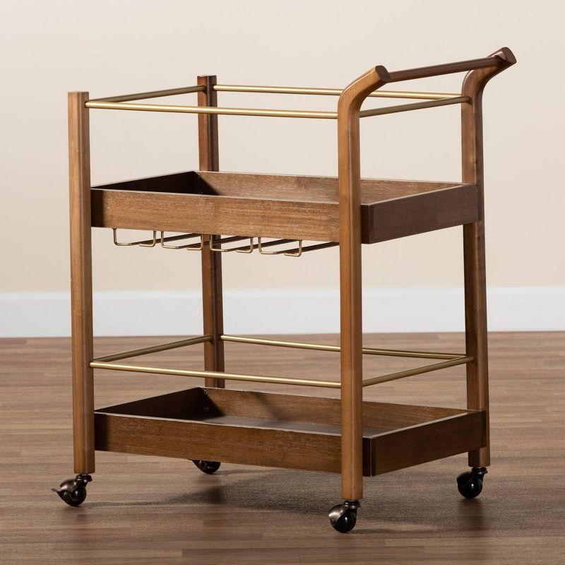 2 Tier Tahir Metal Mobile Bar Cart Brow/Gold - Baxton Studio