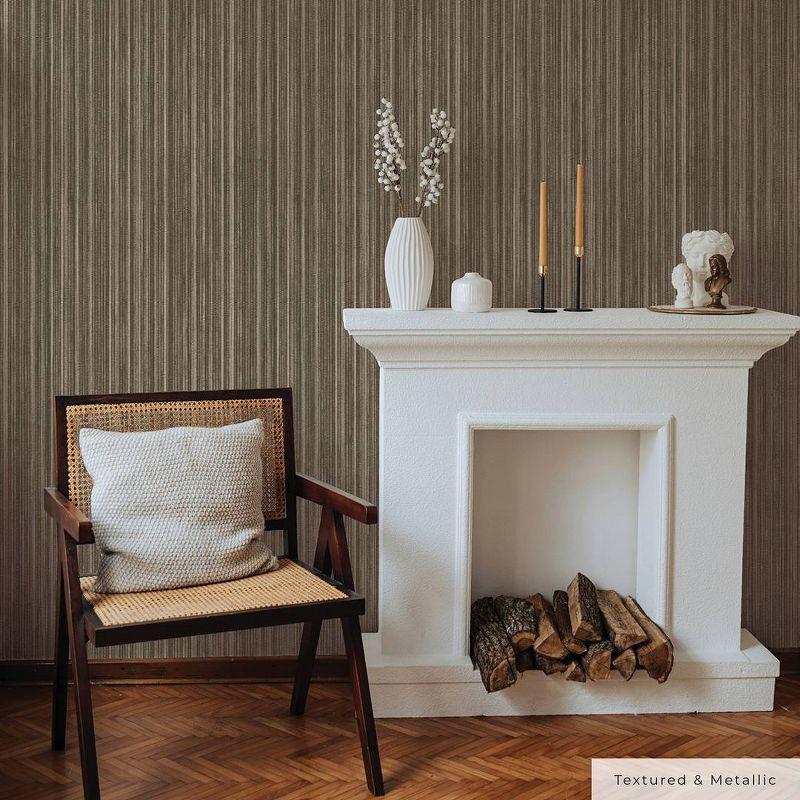 Tempaper & Co. 28 sq ft Faux Grasscloth Removable Peel and Stick Wallpaper Textured Bronze : Vinyl, Self-Adhesive, Thin Stripe Pattern