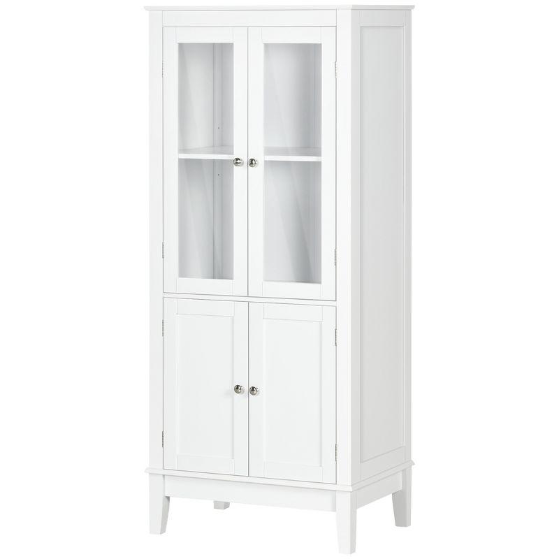 kleankin Bathroom Floor Cabinet with 2 Storage Cabinets, Tempered Glass Door, Freestanding Linen Tower with Adjustable Shelves for Living Room