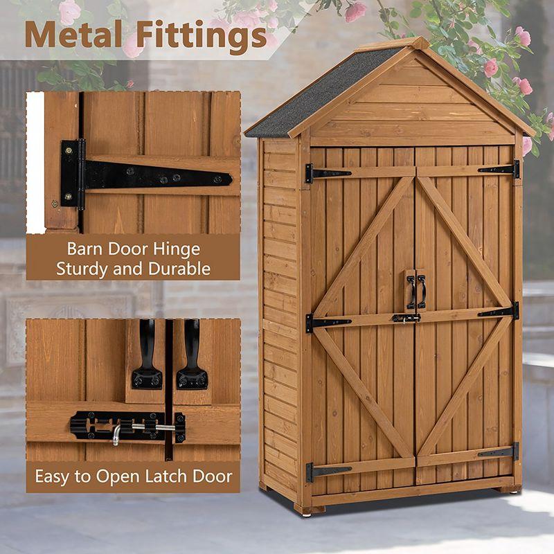 Outdoor Storage Cabinet, Wood Garden Tool Shed, Lockable Garden Shed with Shelves and Latch, Wooden Shed Closet for Lawn Backyard Garden