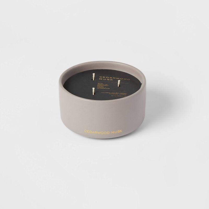 15oz Ceramic Jar 3-Wick Black Label Cedarwood Musk Candle - Threshold™: Soy & Coconut Oil Blend, 20hr Burn Time