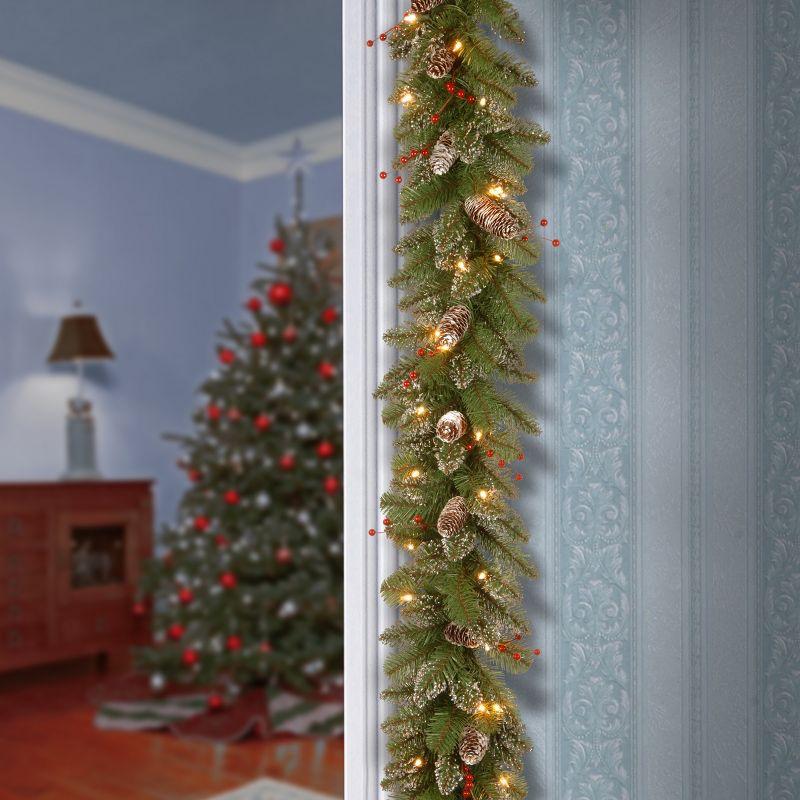 Glittery Mountain 9' Lighted Faux Spruce Garland with Pine Cones and Berries