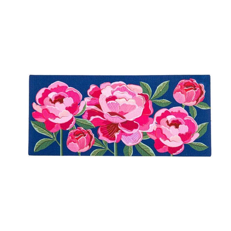 Peony Garden Blue and Pink Rubber Outdoor Doormat