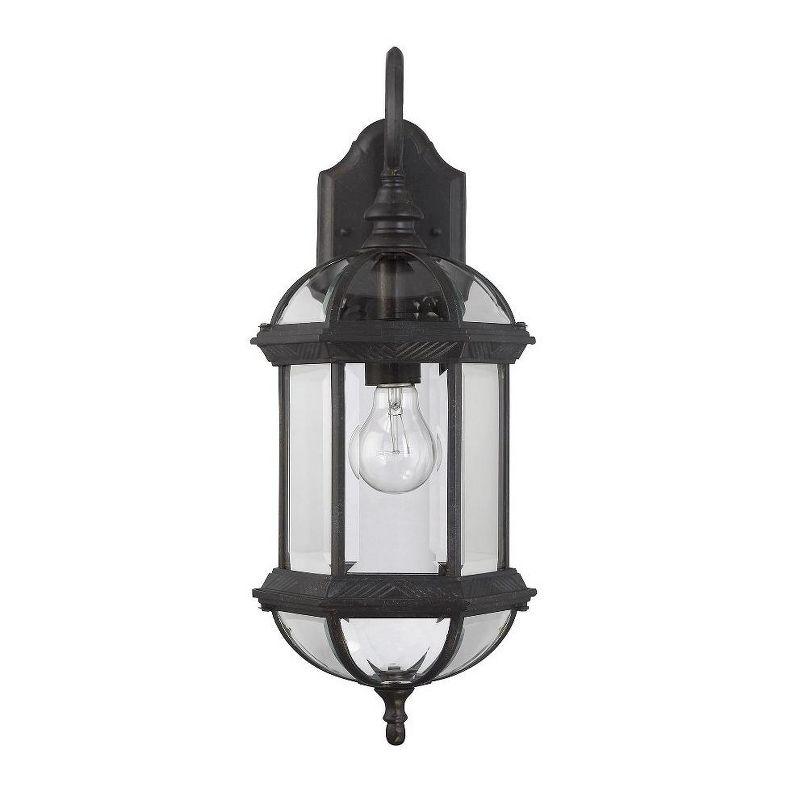 Textured Black and Clear Glass Outdoor Wall Lantern