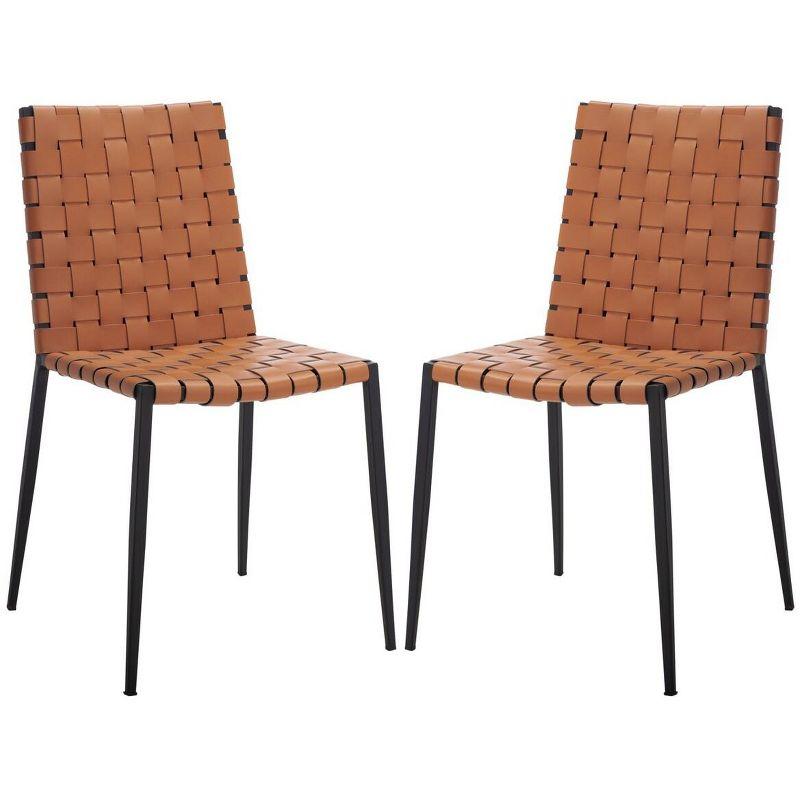 Cognac Leather & Black Metal Parsons Side Chair Set